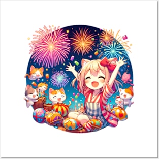 Happy new year 2024 Anime catgirl & friends Posters and Art